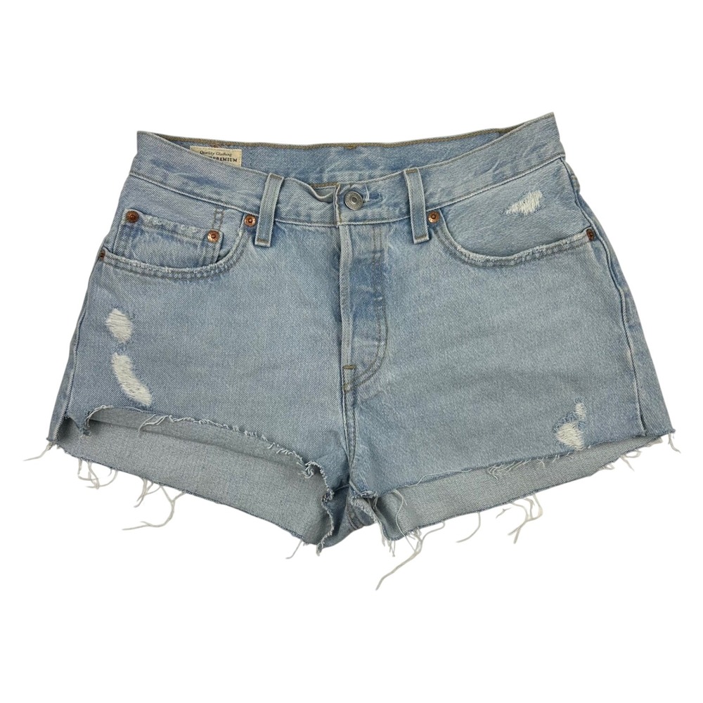 Levis Premium 501 Original Cut Off Shorts Light Wash Distressed Button Fly 29